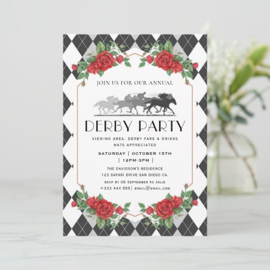 Modernes Rennpferd Derby Party Reitsport Einladung (Stehend Vorderseite)
