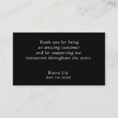 Modernes Restaurant Danke / Black Food Forts Visitenkarte (Rückseite)