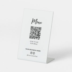 Modernes Restaurant Menü QR Code Social Media Sign Sockelschild