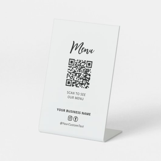 Modernes Restaurant Menü QR Code Social Media Sign Sockelschild (Vorderseite)