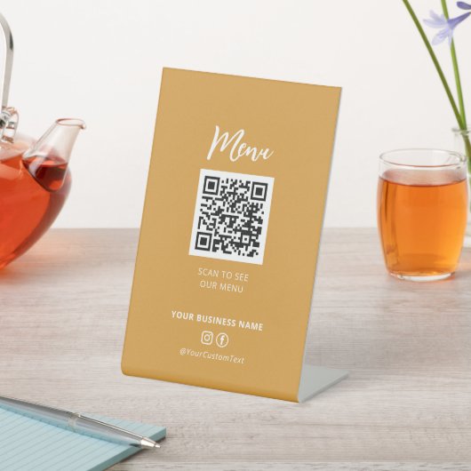 Modernes Restaurant Menü QR Code Social Media Sign Sockelschild (In SItu)