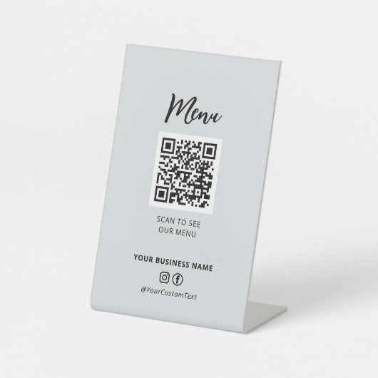 Modernes Restaurant Menü QR Code Social Media Sign Sockelschild (Vorderseite)