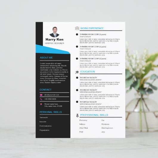 Modernes Resume Template Anpassbares Foto Blue CV (Stehend Vorderseite)