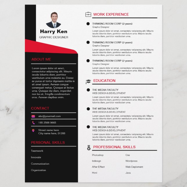 Modernes Resume Template Maßgeschneidertes Foto RE Briefbogen (Vorderseite)