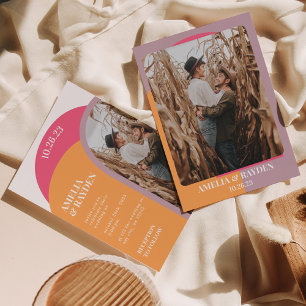 Modernes Retro 70er Arch Foto Einladung Hochzeit