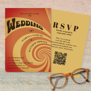 Modernes Retro 70er Burnt Orange QR Code Wedding Einladung