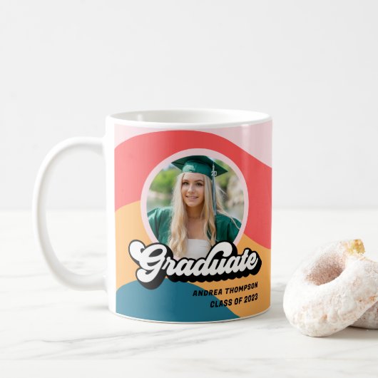 Modernes Retro 70er Groovy Abschluss Foto Geschenk Kaffeetasse (Mit Donut)