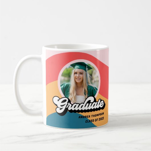 Modernes Retro 70er Groovy Abschluss Foto Geschenk Kaffeetasse (Links)