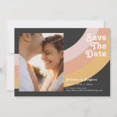 Modernes Retro 70er Jahre Rainbow Dark Foto Horizo Save The Date (Vorderseite)