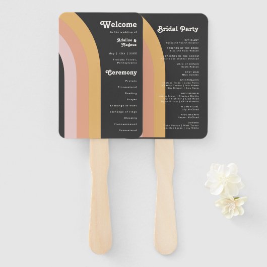 Modernes Retro 70er Jahre Rainbow Dark Wedding Pro Fächer (Vorne und Hinten)