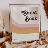 Modernes Retro 70er Jahre Rainbow Guest Book Sign Poster
