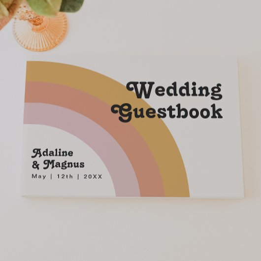 Modernes Retro 70er Jahre Rainbow Wedding Gästebuc Gästebuch