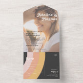 Modernes Retro 70er Rainbow Dark Foto Siegel und S All In One Einladung (Innen Boden)