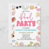 Modernes Retro 70's Summer Birthday Pool Party Einladung (Vorderseite)