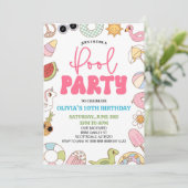 Modernes Retro 70's Summer Birthday Pool Party Einladung (Stehend Vorderseite)