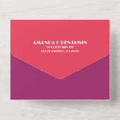 Modernes Retro-Ambiente in einer Hochzeitsfeier All In One Einladung (Rückseite)