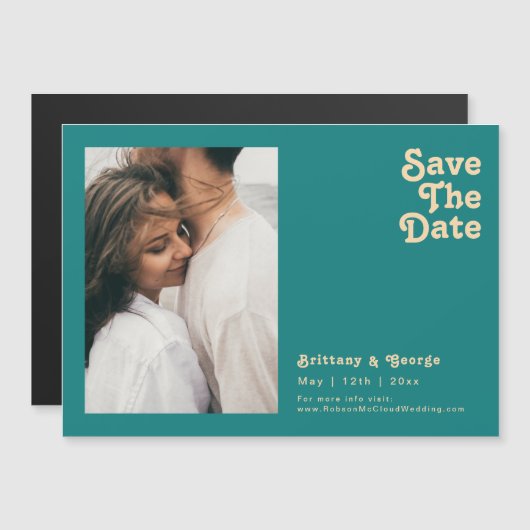 Modernes Retro | Aquamarin Horizontal Save the Dat Magneteinladung (Vorne/Hinten)