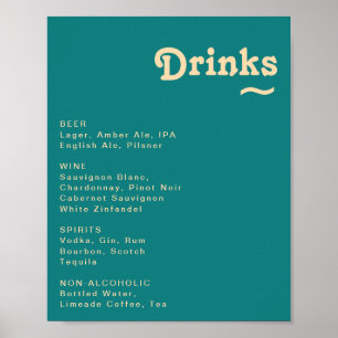 Modernes Retro   Aquamarine Speisekarte für Hochze Poster