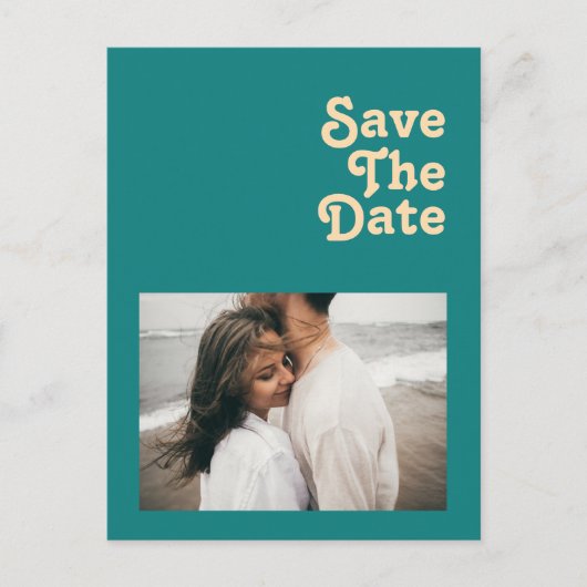 Modernes Retro | AQUAMARINES FOTO SAVE THE DATE Einladungspostkarte (Vorderseite)
