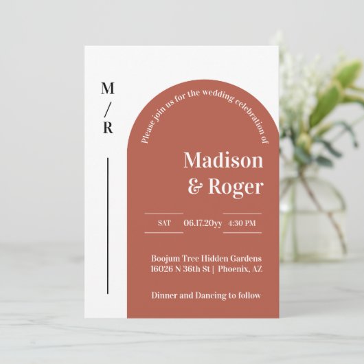 Modernes Retro Arch QR Code UAWG Hochzeit Einladung (Stehend Vorderseite)