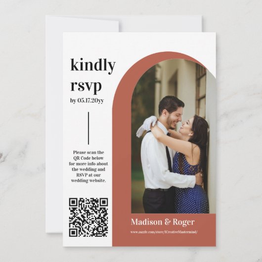 Modernes Retro Arch QR Code UAWG Hochzeit Einladung (Rückseite)