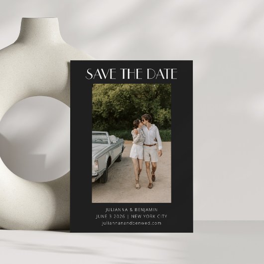 Modernes Retro Art Deco Foto Hochzeit Schwarz Save The Date