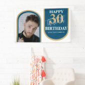 Modernes Retro Blau und Gold Foto Geburtstag Banner (Insitu)