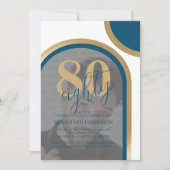 Modernes Retro Blau und Gold Foto Geburtstag Einladung (Vorderseite)