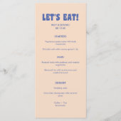 Modernes Retro Blue & Beige 'Let's Eat'! Hochzeit Menükarte (Vorderseite)