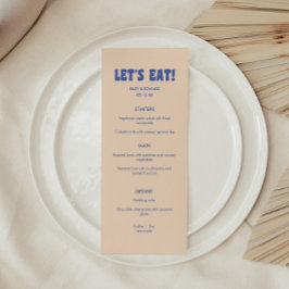Modernes Retro Blue & Beige 'Let's Eat'! Hochzeit Menükarte