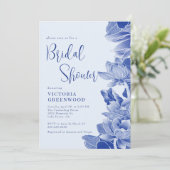 Modernes Retro Blue Chinoiserie Brautparty Einladung (Stehend Vorderseite)