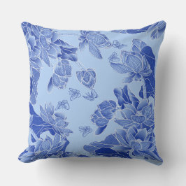 Modernes Retro Blue Chinoiserie Chic Lotus Mandala Kissen