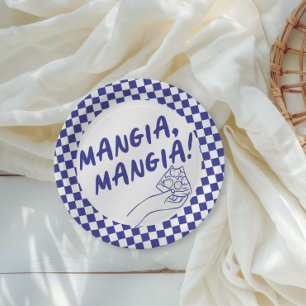 Modernes Retro Blue Pizzeria Pizza Party Pappteller