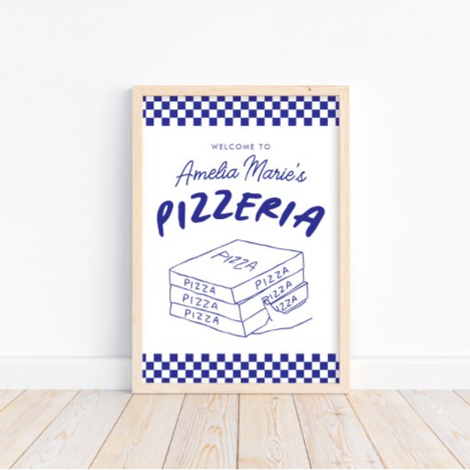 Modernes Retro Blue Pizzeria Pizza Party Poster