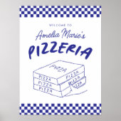 Modernes Retro Blue Pizzeria Pizza Party Poster (Vorne)