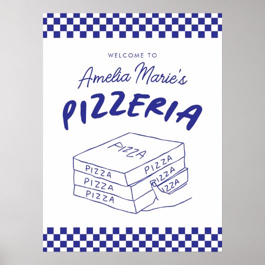 Modernes Retro Blue Pizzeria Pizza Party Poster (Vorne)