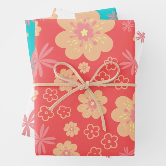 Modernes Retro-Blume-Muster Geschenkpapier Set (Beispiel)