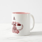 Modernes Retro Blütenhandgezeichnet Rosa Telefon I Zweifarbige Tasse (VorderseiteRechts)