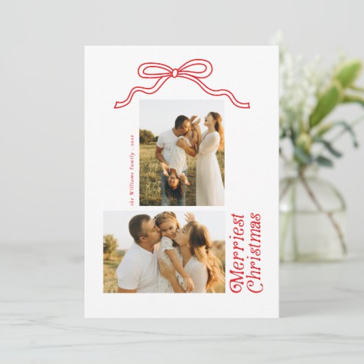 Modernes Retro Bow Frohe Weihnachten Foto (Stehend Vorderseite)