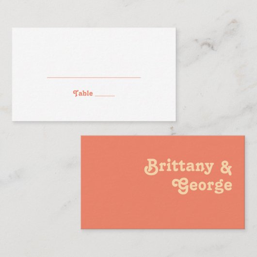Modernes Retro | Coral Flat Wedding Platzkarte (Vorne/Hinten)