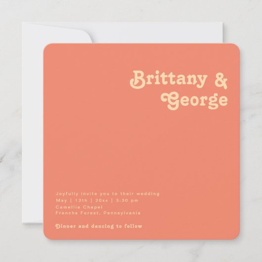 Modernes Retro | Coral Square Rounded Edges Weddin Einladung (Vorderseite)