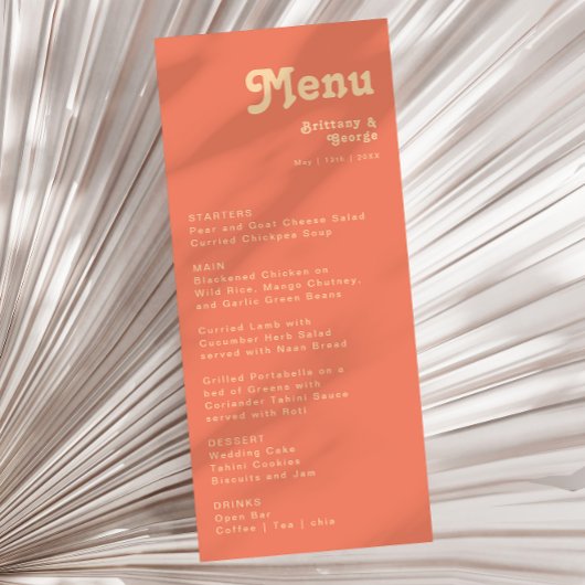 Modernes Retro | Coral Wedding Dinner Menu Menükarte