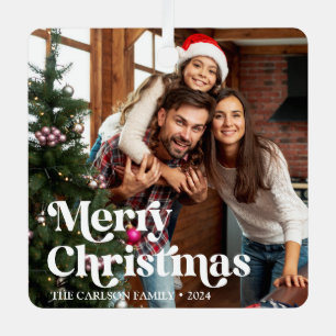 Modernes Retro Custom Foto Frohe Weihnachten Ornament Aus Metall