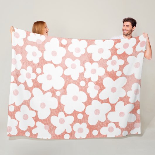 Modernes Retro Daisy Pink Terracotta Pattern Fleecedecke (Beispiel)