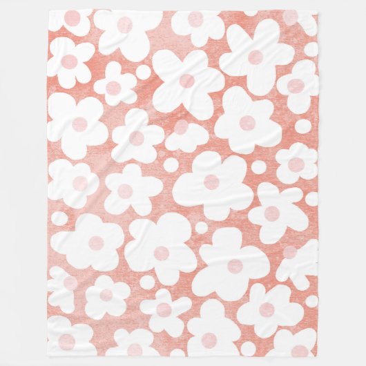 Modernes Retro Daisy Pink Terracotta Pattern Fleecedecke (Vorderseite)