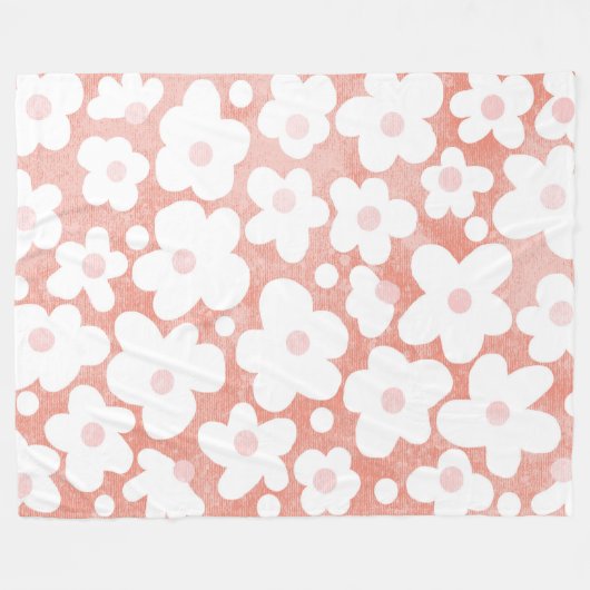Modernes Retro Daisy Pink Terracotta Pattern Fleecedecke (Vorderseite (Horizontal))