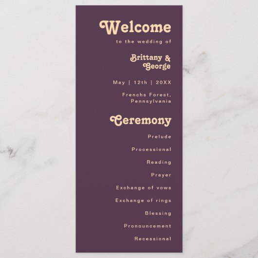 Modernes Retro | Dark Lila Cream Wedding Program Programm (Vorderseite)