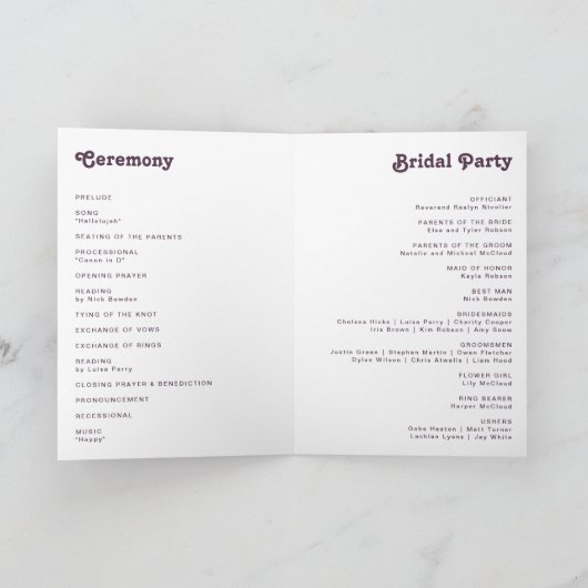 Modernes Retro | Dark Lila Folded Wedding Program Programm (Innenseite)