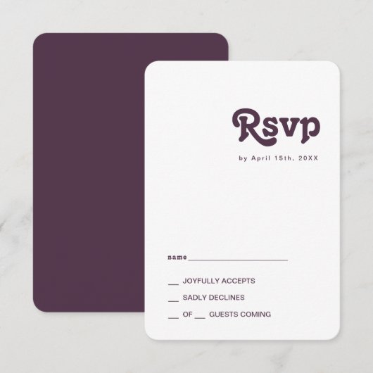 Modernes Retro | Dark Lila Rounded RSVP Card (Vorne/Hinten)