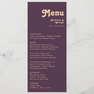 Modernes Retro Dark Lila Wedding Dinner Menu Menükarte